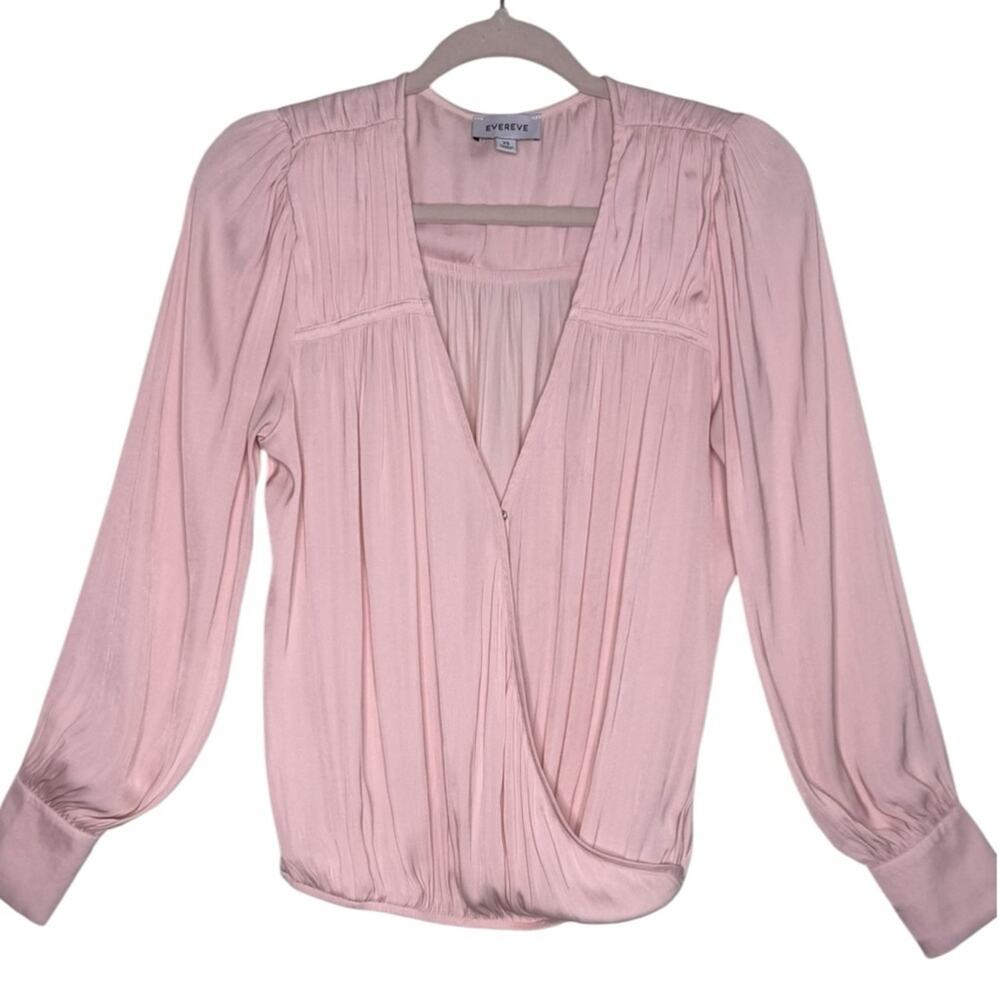 Evereve Rosalie Satin Surplice Long Sleeve Top Size XS